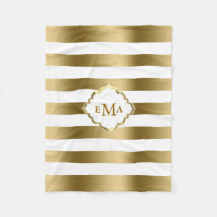 Monogram Guld & White Rand Geometric Mönster Fleecefilt