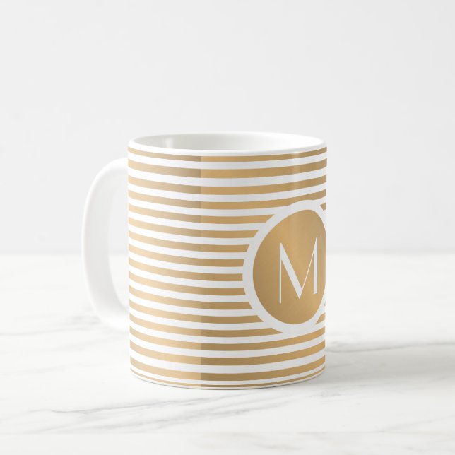 Monogram Guld & White Rand Kaffemugg (Framsida vänster)