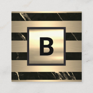 Monogram   Guldmetallränder   Svart guldmarmor Fyrkantigt Visitkort