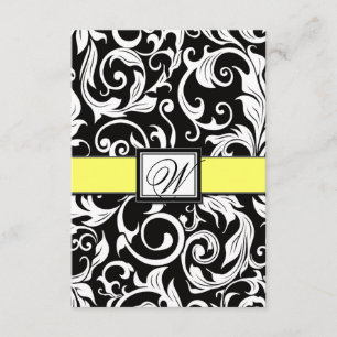 Monogram Gult & Black Damask Wedding OSA kort