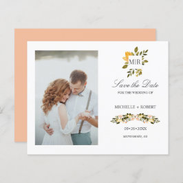 Monogram Gult Blommigt Photo Bröllop spara datum