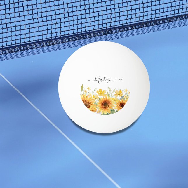 Monogram Gult Blommor Solrosblommor Blommigt Botan Pingisboll (In situ)