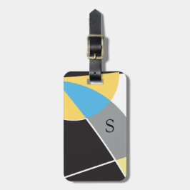 Monogram Gult Blue Black abstrakt form art Bagagebricka