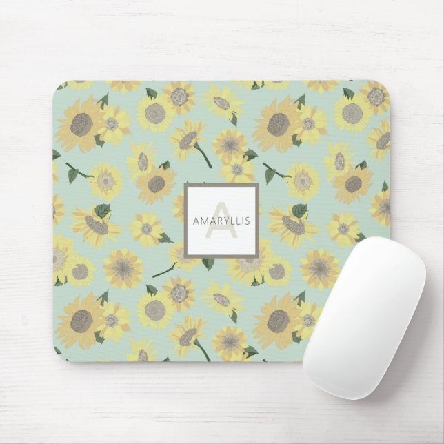 Monogram Gult Blue Solrosblommor Musmatta (Med mus)