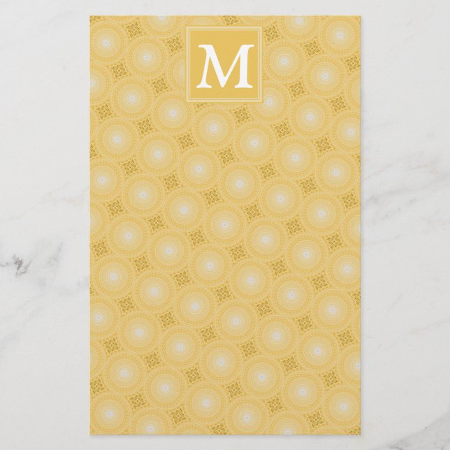 Monogram gult circles mönster brevpapper (Framsida)