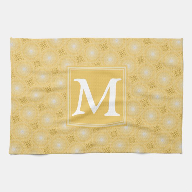Monogram gult circles mönster kökshandduk (Horisontell)