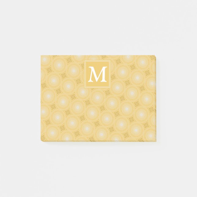 Monogram gult circles mönster post-it block (Framsida)