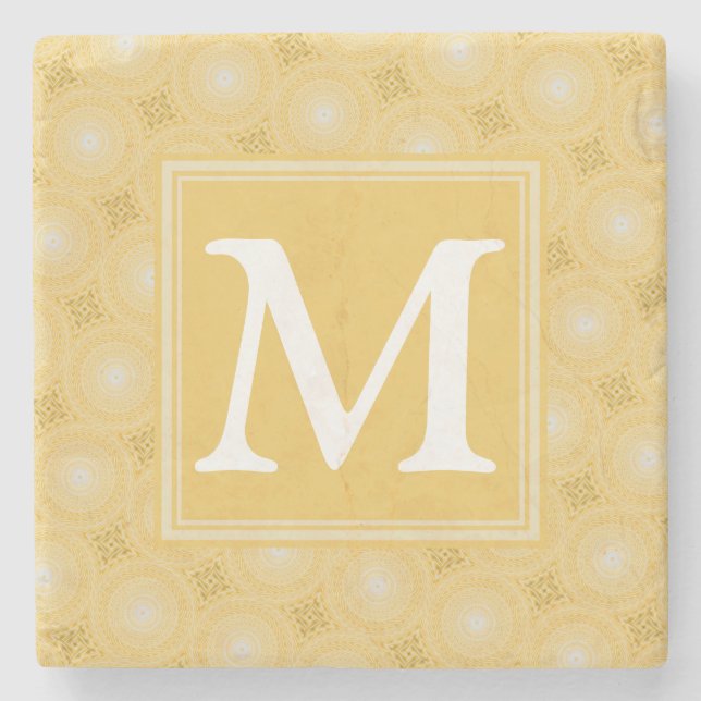 Monogram gult circles mönster stenunderlägg (Framsidan)