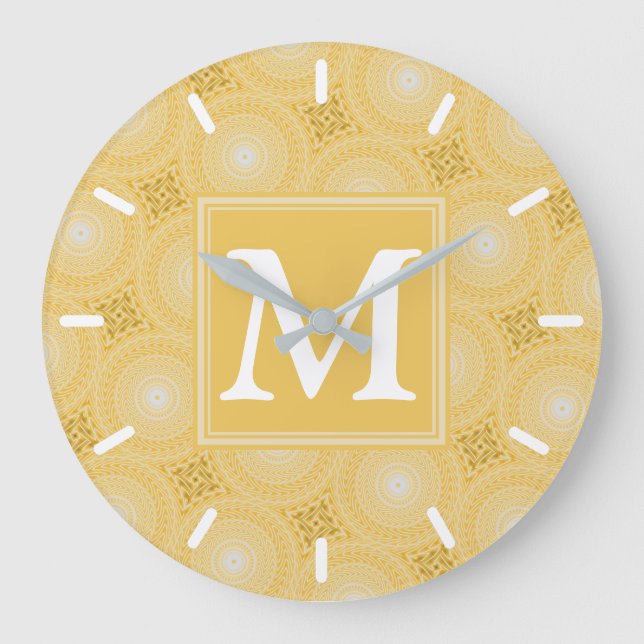 Monogram gult circles mönster stor klocka (Framsida)