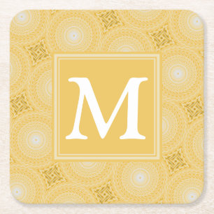 Monogram gult circles mönster underlägg papper kvadrat