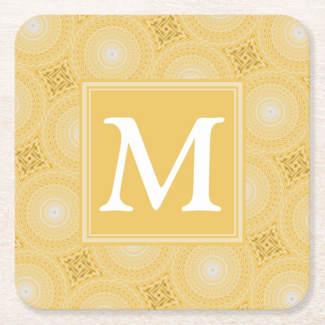 Monogram gult circles mönster underlägg papper kvadrat (Framsidan)