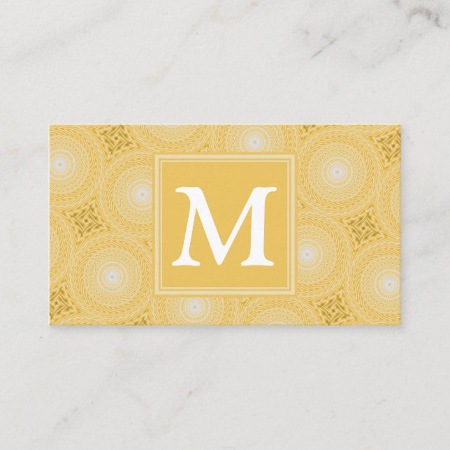 Monogram gult circles mönster visitkort (Framsida)