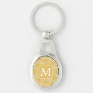 Monogram gult cirklar mönster ovalt silverfärgad nyckelring