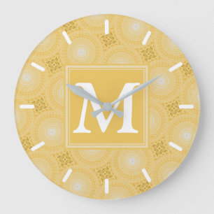 Monogram gult cirklar mönster stor klocka