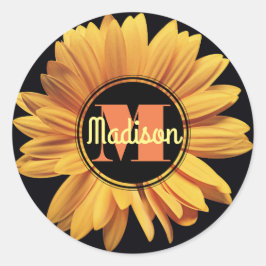 Monogram Gult Daisy Gerbera Aster Elegant Flower Runt Klistermärke