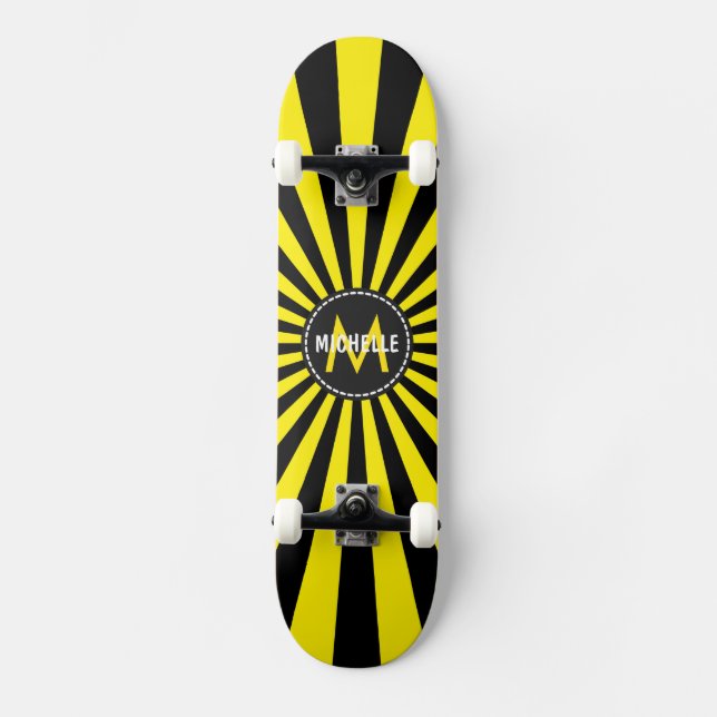 Monogram Gult Funky Sol Rays Mönster Mini Skateboard Bräda 18,7 Cm (Framsida)
