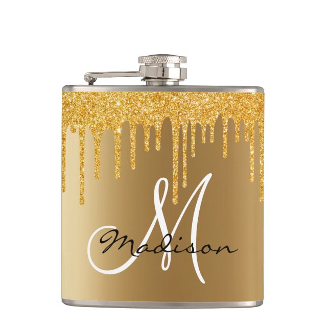 Monogram Gult Guld Glitter Drips Girly Fickplunta (Framsidan)