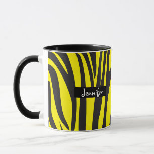 Monogram Gult och Svartstripe Zebra mönstrad Mugg