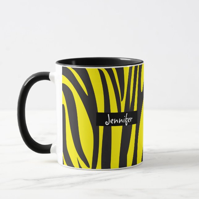 Monogram Gult och Svartstripe Zebra mönstrad Mugg (Vänster)