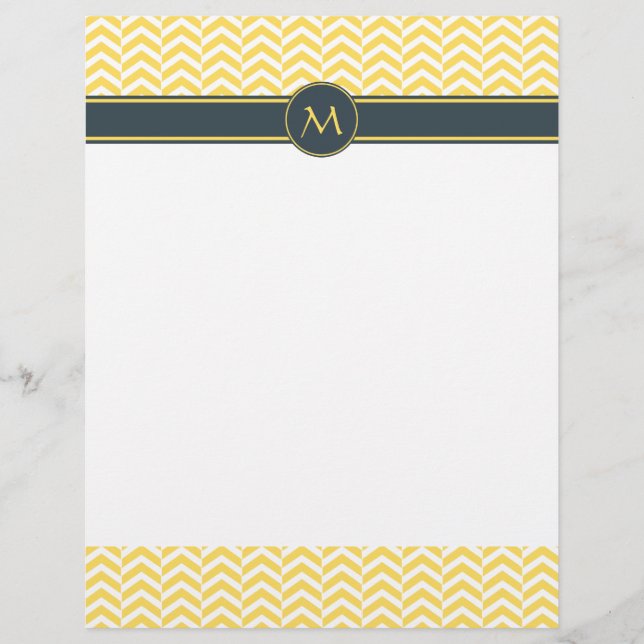 Monogram Gult och vit Chevron med träkol (Framsida)