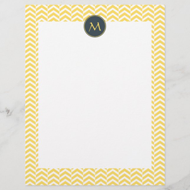 Monogram Gult och vit Chevron med träkol (Framsida)