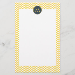 Monogram Gult och vit Chevron med träkol Brevpapper