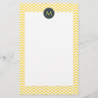Monogram Gult och vit Chevron med träkol Brevpapper