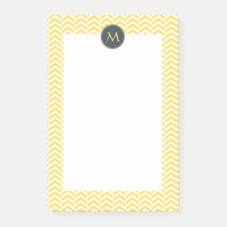 Monogram Gult och vit Chevron med träkol Post-it Block