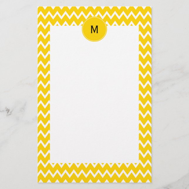 Monogram Gult och White Zigzag Mönster Brevpapper (Framsida)