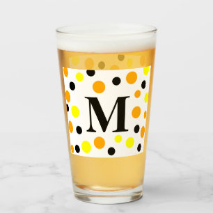 Monogram Gult Orange Black Polka dots Glaskopp
