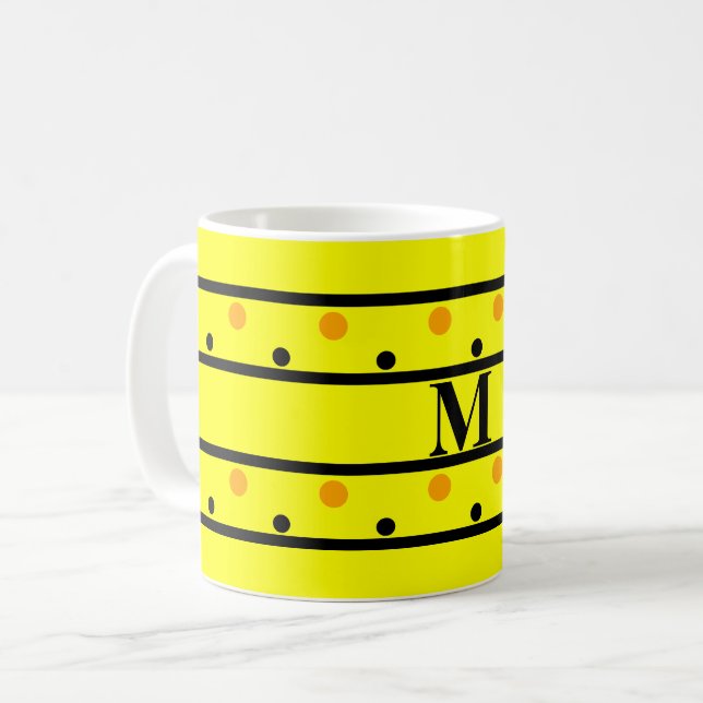 Monogram Gult Orange Polka dots Kaffemugg (Framsida vänster)