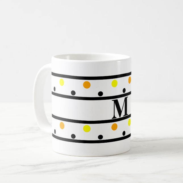 Monogram Gult Orange Polka dots Kaffemugg (Framsida vänster)