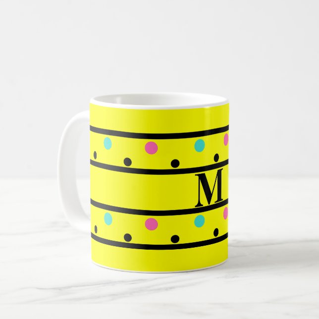 Monogram Gult Polka dots Kaffemugg (Framsida vänster)