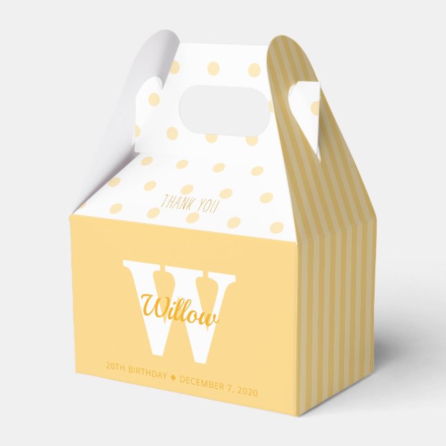 Monogram Gult Polka dots Rand Gable Favoritbox Presentaskar (Framsidan Sidan)