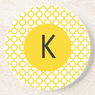 Monogram Gult Quatrefoil Mönster Underlägg
