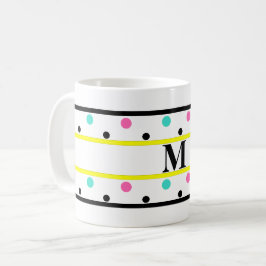 Monogram Gult Rosa Turquise Polka dots Kaffemugg