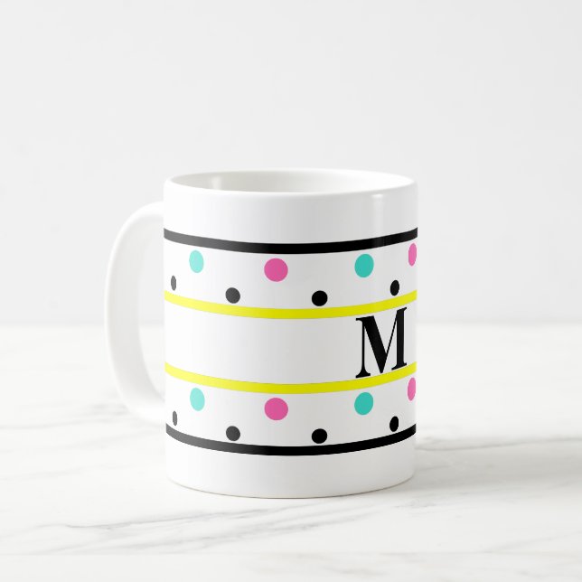 Monogram Gult Rosa Turquise Polka dots Kaffemugg (Framsida vänster)