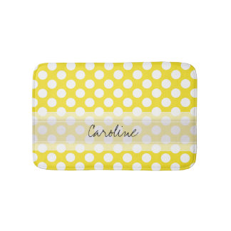 Monogram Gult White Trendig Roligt Polka Dot Mönst Badrumsmatta