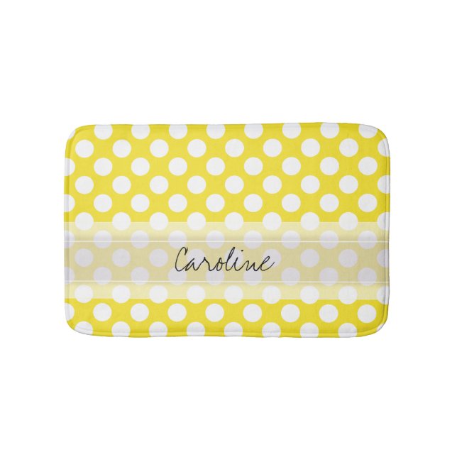 Monogram Gult White Trendig Roligt Polka Dot Mönst Badrumsmatta (Framsidan)