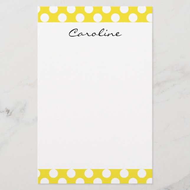 Monogram Gult White Trendig Roligt Polka Dot Mönst Brevpapper (Framsida)