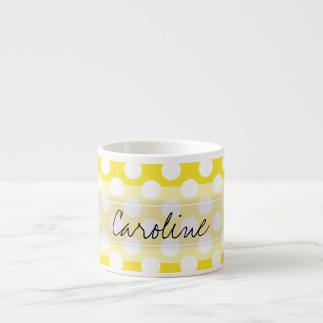 Monogram Gult White Trendig Roligt Polka Dot Mönst Espressomugg (Framsidan)