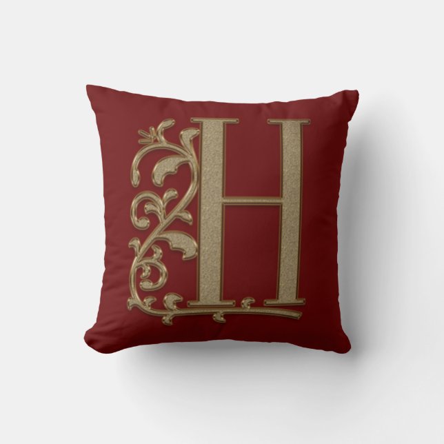 Monogram H Burgundy Red Family Bröllop, födelsedag Kudde (Framsida)