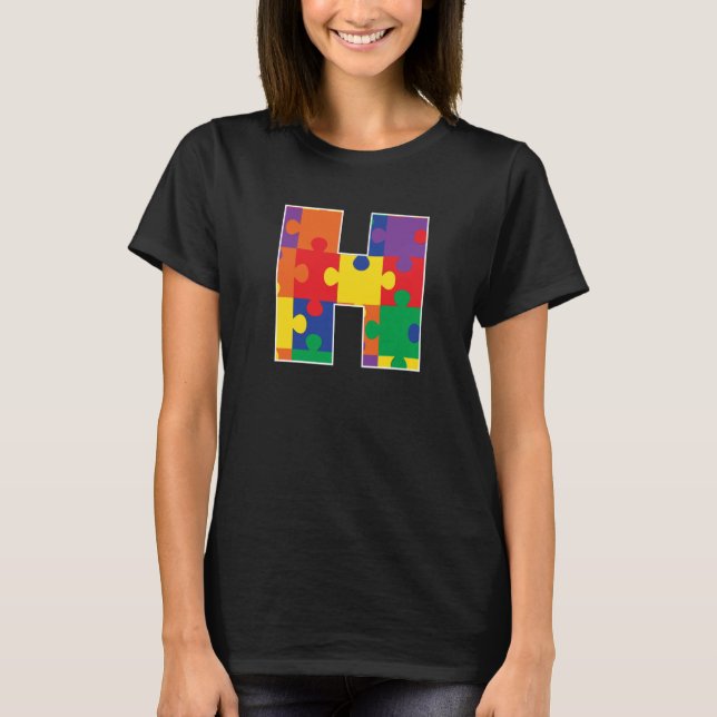 Monogram H i Multi Färg Puzzle Delarare T Shirt (Framsida)