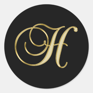 Monogram H i ornat guld Runt Klistermärke