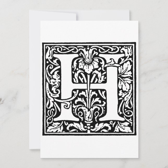 Monogram H initial svart och vit Blommigt Julkort (Framsida)