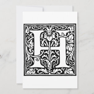Monogram H initial svart och vit Blommigt Julkort