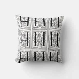 Monogram H Inledande svart och vit Rulla Mönster Kudde