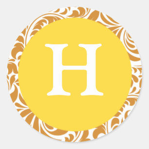 Monogram H Latte Färg Gult Anpassade Bröllop Runt Klistermärke