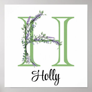 Monogram H Lavendel Eukalyptus barnkammardekor Poster