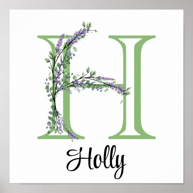 Monogram H Lavendel Eukalyptus barnkammardekor  Poster (Framsidan)